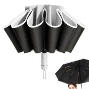 Automatic Inverted Umbrella Windproof Folding Umbrella Reverse Umbrella UV Protection Sun Umbrella with Safe Reflective Stripe-Grey