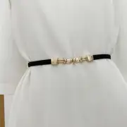Elegant Double Pearls Buckle Elastic Women Belts Thin Straps Decor Waistbands