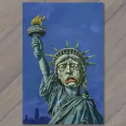 5x7" Sorrowful Statue of Liberty Weeps New York City USA State Sad Crying