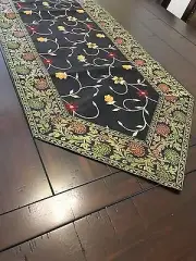 Table Runner Silk Brocade 60 Inch Runner Embroidery Runner Floral Boho Black Red