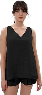 [Amazhiyu] Linen Womens Tops, Summer 100% Linen Tank Tops Casual V Neck Sleeveless Blouses Loose Fit for UK, Black, M