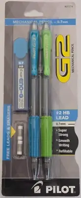 Pilot G2 Mechanical Pencils + Lead & Erasers .7mm Green & Blue Pencils Brand New