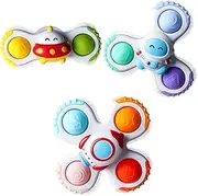 ALASOU 3PCS Pop Suction Cup Spinner Toys for 1 Year Old Boy Girl|Novelty Spinning Tops Toddler Toys Age 1-2|Sensory Baby Toys for Toddlers 1-3|12 18 Months Boy Birthday Gift Infant