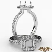Asscher Diamond Cathedral Engagement Halo Pave Setting Semi Mount Ring 0.45Ctw