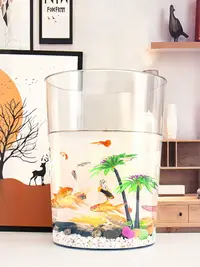 在飛比找樂天市場購物網優惠-圓形創意塑料魚缸辦公室客廳用透明仿玻璃亞克力烏龜缸迷你小型缸
