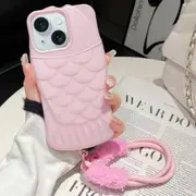 Mermaid Embossed Oil Spray Tpu Phone Case with Lanyard for Iphone 15