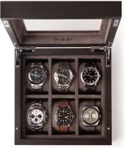 6 Slot Wooden Watch Box with Glass Display Window - Unisex Wooden Watch Box C...
