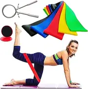Resistance Exercise Booty Bands & Core Gliders & Jump Rope Set, Ab Floor Slider Discs w/ Double Side, Fitness Hip Circle Bands, Speed Jump Rope Crossfit for Men and Women Gift, Full Body Workout Fitness Exercise