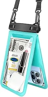 Dual Space Waterproof Phone case ; Waterproof Cellphone Dry Bag Lanyard Underwater Case for iPhone 15/14/13/12 Pro Max/Pro/Plus, Galaxy S24/S23/S22/S21/S20/S10/Note 20/10/9 7" Cyan
