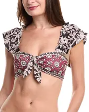 SEA NY Danae Print Flutter Sleeve Bikini Top