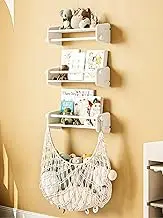 Wall-Mounted Floating Nursery Bookshelves: 4-Pack Kids' Room Organizer with Toy Storage Hammock - Wood Children's Books & Toys Storage, Space-Saving Decor (4-Pack,60cm)