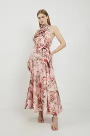 Lydia Millen Petite Rosette Ruffle Woven Midi Halter