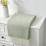[CREVENT] 127x152cm Farmhouse Breathable Soft and Warm Classic Throw Blanket for Sofa Couch Bed, Faux Cashmere Home Decoration Throw with Tassles (Green)
