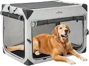 LPOTIUS Collapsible Dog Crate for Medium Large Dogs, Portable Travel Dog Crate Soft Pet Kennel with 4-Door Chew Proof Mesh Windows for Indoor & Outdoor