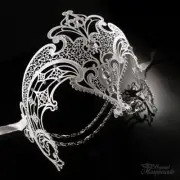Womens Egyptian Chain Venetian Laser-Cut Filigree Metal Masquerade Mask [White]