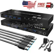 4K HDMI USB 3.0 KVM Switch 4X1 4-Port USB Hub HDCP 2.2 for 4 Computer Control US
