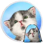 Lovely Grey White Kitten for Children Round Beach Towel