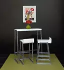 white BAR + 2 STOOLS SET dining room KITCHEN diorama FURNITURE 1/6 for BARBIE