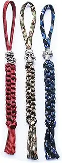 Danuland Pack of 3 Knife Paracord Lanyard Ropes with Aluminium Skull and Cross Pendant, EDC Multifunctional Tool Outdoor Camping Folding Knife Gadget Ornaments, mix
