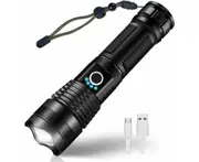 LED Flashlight High Brightness 800LM 3 Lighting Modes Rotatable Zoom USB Rechargeable Flashlight with Metal Clip for Camping