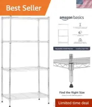 4-Shelf Adjustable Steel Storage Rack - 200 lb Capacity for Heavy-Duty Use