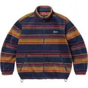Supreme Stripe Zip Up Polar Fleece Jacket in Navy FW24 Men’s Size XL