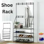 Artiss Shoe Rack Coat Hat Clothes Stand Double-Hook Hooks Hang Coats- Black