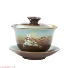 180ml Retro Kiln Change Hand Painted Ceramic Sancai Tea Bowl Kung Fu Tea Set