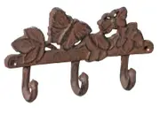 Mr Gecko Cast Iron Hand Made 3 Hook Hanger Butterfly Antique Rust