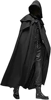 Halloween Hooded Cloak Unisex Men Women Cape Solid Long Cloak Role Cosplay Costumes Outwear Retro Medieval Gothic Cape Halloween Party Props Black XL