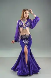 Elegant Belly Dance Attire with Oriental Flair: Lavish Rhinestones and Crystals