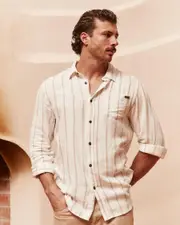 [Skylark] Skylark Men's Trilogy Long Sleeve Shirt in Tan/White Size Large L Tan/White