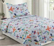New 2 pcs quilted coverlet bedspread single king single blue kids boy vibrant