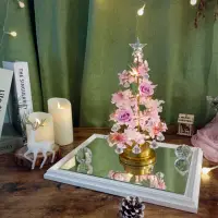 在飛比找momo購物網優惠-【KIRA與花花藝】水晶LED燈永生花聖誕樹/浪漫粉/桌上聖
