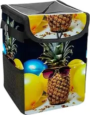 Car Trash Can with Lid and Storage Pockets Leak-Proof Organizer,Waterproof Garbage Can,Balloon Eyes Funny Pineapple