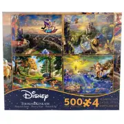 Thomas Kinkade Disney 4-in-1 500 Pc puzzle Aladdin Pooh Beauty Little Mermaid