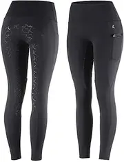 [HORZE] Women's Gracie Winter Silicone Full Seat Riding Tights, Black, 28