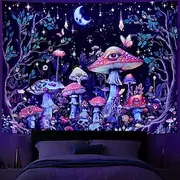 Blacklight Tapestry Glow in the Dark Glow Party UV Reactive Trippy Misty Mushroom Nature Landscape Hanging Tapestry Wall Art Mural for Living Room Bedroom