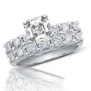 GIA Certified Asscher & Round Cut 2.25 CT Diamond Wedding Ring Set 18k Gold