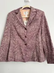 Oscar de la Renta Mulberry Purple Paisley Print Jacket Blazer Size 14