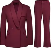 [TRONSTORE] Women's Business Suit 2 Piece Set Shawl Sollar Blazer Bootcut Pants Suits for Women