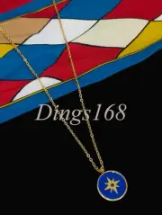 Unisex 18K Yellow Gold Filled Shiny Man-Made Blue Enamel Star Pendant + Necklace