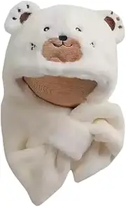 [RYZGOJV] Kids Winter Hat Scarf Set, Unisex Kids Toddler Children Hat with Neck Warmer Winter Warm Kids Gift Bear-White, White
