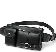 [DFV mobile] Bag Fanny Pack Leather Waist Shoulder Bag for Ebook Tablet Compatible with Nokia 8110 4G (2018) - Black