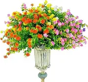 Auolen 20 Bundles Artificial Flowers Outdoor Fake Flowers, UV Resistant No Fade Faux Plastic Greenery Shrubs Plants for Hanging Garden Porch Window Box Outside Decoration,Home Indoor Decor, 5 Colors