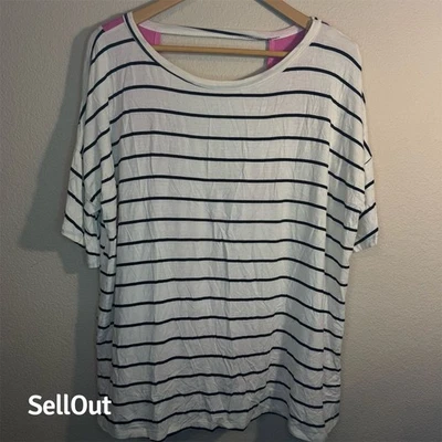 maurices Women's L Striped Tee Pink Crossback Scoop Neck Casual Top