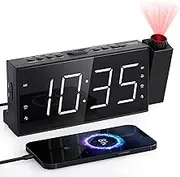 Mesqool Projection Alarm Clock with FM Radio,Large Number Display & Dimmer,USB Charger,Sleep Timer,Battery Backup,Dual Alarms,Clock Radio for Bedroom Heavy Sleepers