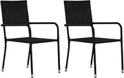 VRAXO Garden Dining Chairs 2 pcs Stackable Black Poly Rattan -9.5KG,318718
