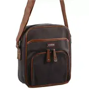 Pierre Cardin Canvas Cross Body Messenger Bag Mens Ladies Satchel Day Pack - Bla