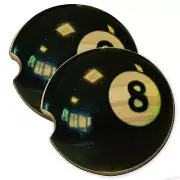 Black 8 Pool Ball Wood Car Coaster Gift Set fit Car & Truck Cup Holder